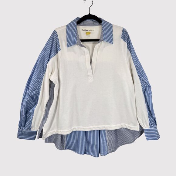 Anthropologie Pernille Rosenkilde Top White Remixed Striped Pullover Medium - Picture 3 of 13